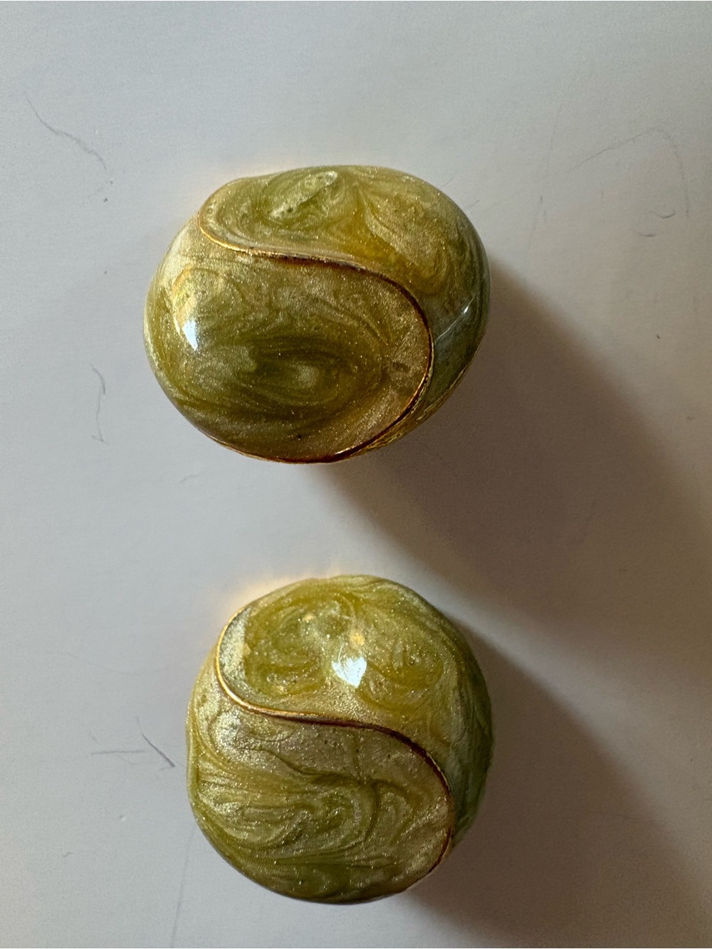 Vintage Gold Marbled earrings Olive Green